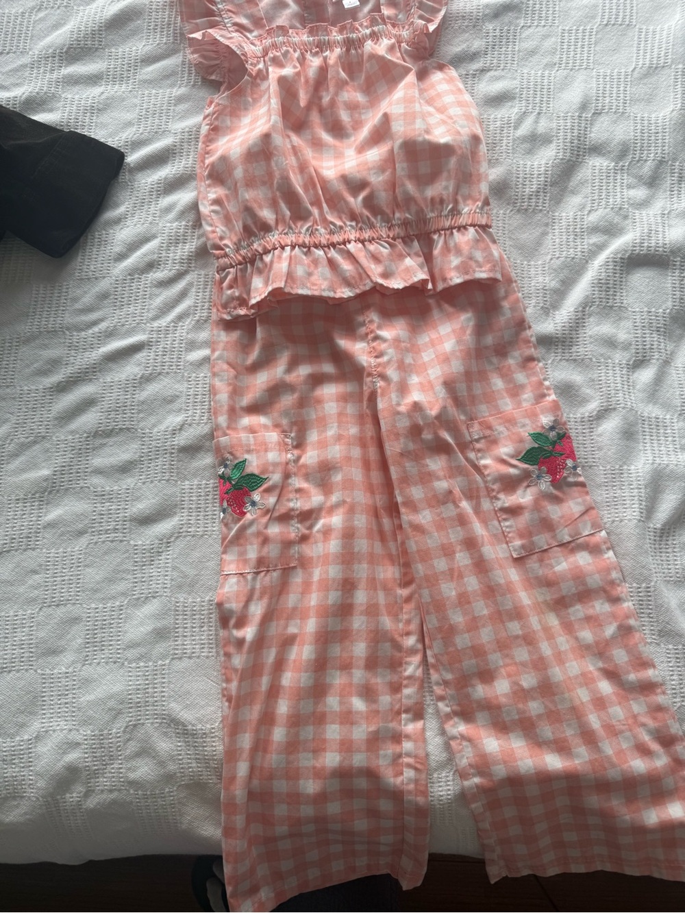 Peach Gingham Embroidered Jumpsuit